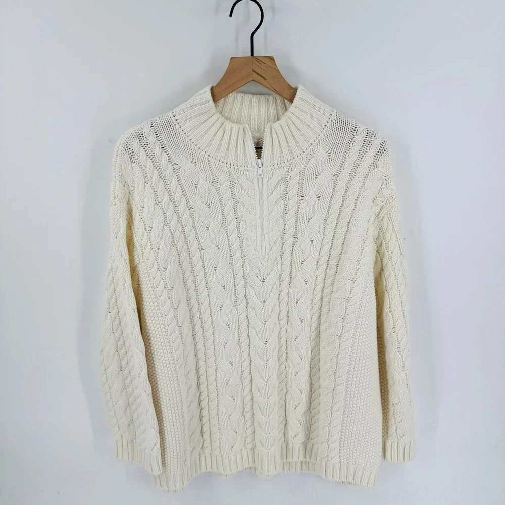 Pink Pineapple Chunky‎ Cable Knit Quarter Zip Sweater Size XL Preppy Fisherman